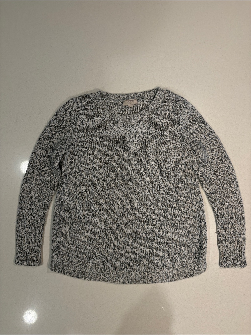 LOFT Marled Crewneck Sweater in Black and White